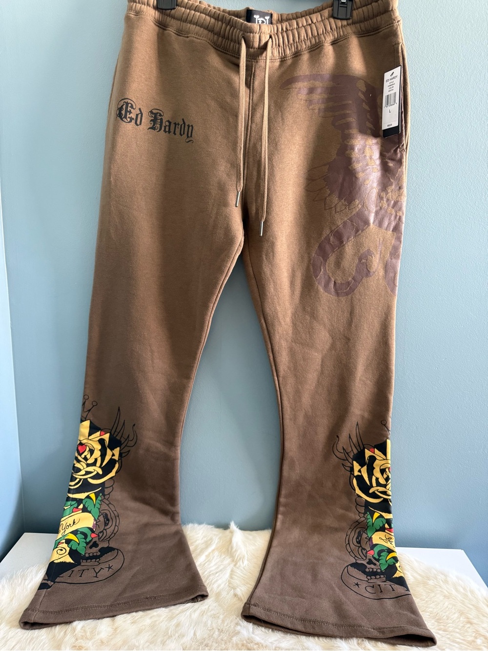 Ed Hardy Men’s Mocha Bootcut Fleece Sweatpants